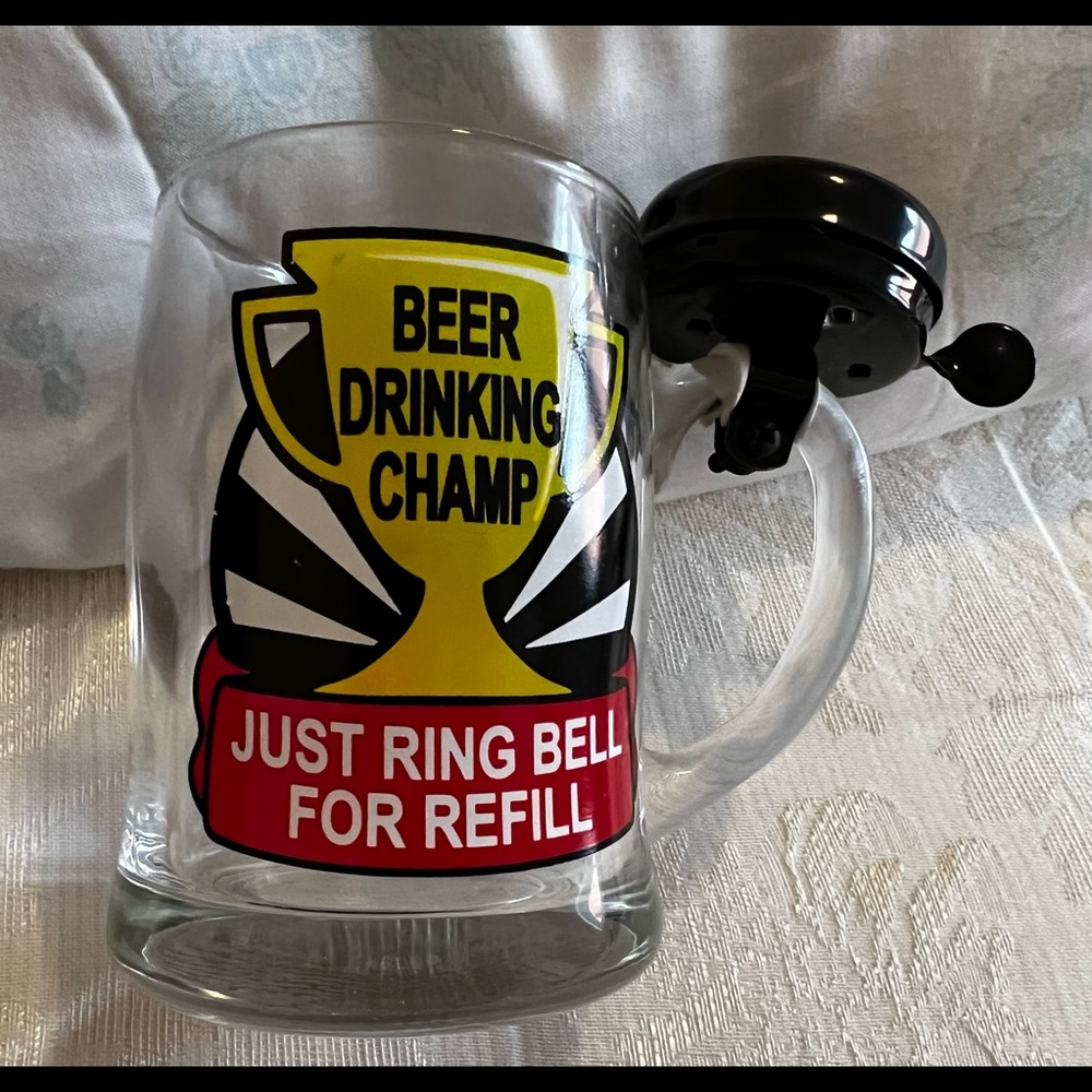 Beer Drinking Champ Glass Mug with Bell